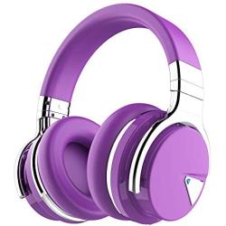 COWIN E7 Active Noise Cancelling Bluetooth Headphones with Microphone Deep Bass Wireless Headphones Over Ear, Comfortable Protein Earpads, 30H Playtime for Travel Work TV Computer Phone - Purple