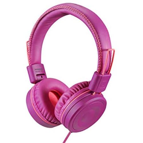 POWMEE M1 Kids Headphones Wired Headphone for Kids,Foldable Adjustable Stereo Tangle-Free,3.5MM Jack Wire Cord On-Ear Headphone for Children (Purple)