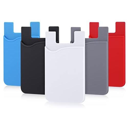 Phone Card Holder, Pofesun 5 Pack Ultra-Slim Credit Card Holder Adhesive Pocket Compatible for iPhone Samsung iPad LG Sony More Android Smart Phones(Black, White, Gray, Blue, Red)