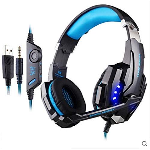 KOTION Each G9000 3.5mm Game Gaming Headphone Headset Earphone Headband with Microphone LED Light for Laptop Tablet Mobile Phones (Blue)