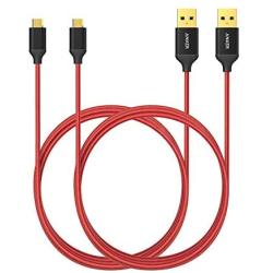 [2-Pack] Anker 6ft / 1.8m Nylon Braided Tangle-Free Micro USB Cable with Gold-Plated Connectors for Android, Samsung, HTC, Nokia, Sony and More (Red)