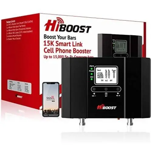 HiBoost Signal Booster for Office, Up to 15,000 sq ft, Boost 4G LTE Voice and Data, Support All US Carriers-Verizon, AT&T, T-Mobile, Sprint and More, Cellular Extender Kits with APP and LCD HiBoost Signal Booster for Office, Up to 15,000 sq ft, Boost 4G LTE Voice and Data, Support All US Carriers-Verizon, AT&T, T-Mobile, Sprint and More, Cellular Extender Kits with APP and LCD