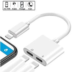 [Apple MFi Certified] 2 in 1 Dual Lightning iPhone Adapter & Splitter, Adapter Dual Converter Cable Headphone Music+Charge+Call+Volume Control Compatible for iPhone 11/11 Pro/XS/XR/X 8/7, iPad-iOS 13