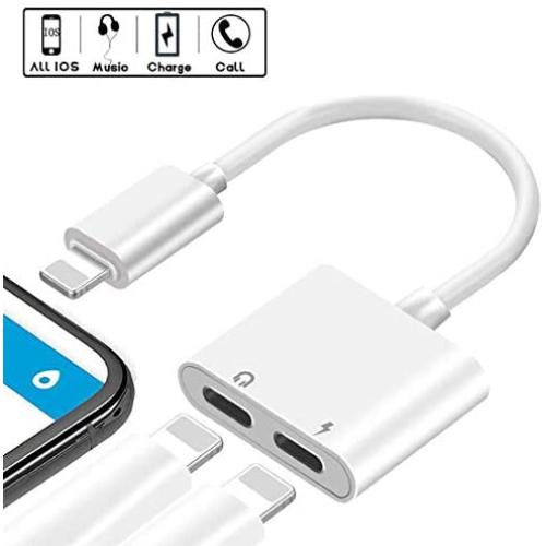 [Apple MFi Certified] 2 in 1 Dual Lightning iPhone Adapter & Splitter, Adapter Dual Converter Cable Headphone Music+Charge+Call+Volume Control Compatible for iPhone 11/11 Pro/XS/XR/X 8/7, iPad-iOS 13