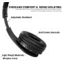Wireless Headset with Mic, Foldable Bluetooth Headphone with 3.5mm Audio Jack, Built-in Noise Cancelling Microphone, Support for Plug-in Card, for PC, Phone(Black)