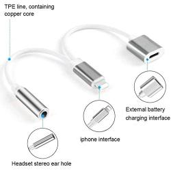 Headphone Adapter for iPhone SE/11/11 pro/11pro Max X/XS/XS MAX/XR/8/ 8Plus/ 7/7 Plus Headset Adaptor Splitter Earphone Connector 2 in 1 Accessories Cables Charge Music Wire Control iOS System.