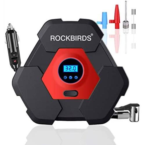 ROCKBIRDS Portable Air Compressor for Car Tires, 12V DC Auto Tire Pump with LED Light 150PSI for Car Tires,Basketball,Bicycle,Motorcycle,Balls