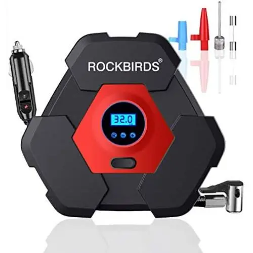 ROCKBIRDS Portable Air Compressor for Car Tires, 12V DC Auto Tire Pump with LED Light 150PSI for Car Tires,Basketball,Bicycle,Motorcycle,Balls
