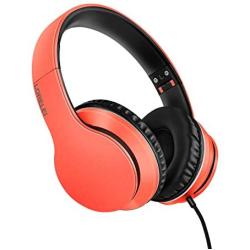 LORELEI X6 Over-Ear Headphones with Microphone, Lightweight Foldable & Portable Stereo Bass Headphones with 1.45M No-Tangle,Wired Headphones for Smartphone Tablet MP3 / 4 (Vitality Orange)