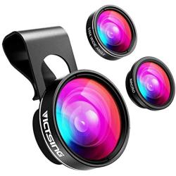 VicTsing Phone Camera Lens, 180° Fisheye Lens+0.65X Wide Angle Lens & 10X Macro Lens (Screwed Together), Clip on Cell Phone Lens Kits Compatible with iPhone 8/7/6s, Most Android and Smart Phone