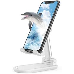 SHAWE Cell Phone Stand, Angle Height Adjustable Stable Desktop Tablet Stand, Foldable Sturdy Aluminum Metal Phone Holder Compatible with 3.5"-12.9" Mobile Phones and Tablets (White)