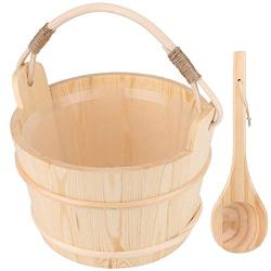 Sauna Room Barrel Steaming Box,Sauna Barrel Bucket,6L Large High Capacity Bath Barrel Wooden Barrel Wooden Spoon with Ladle Sauna Steaming Room Accessory