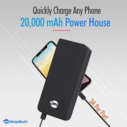 NinjaBatt PowerPal 20000mAh Power Bank 15W Portable Charger with High Speed Charging USB and USB-C Ports 3A Each High-Capacity External Battery Perfect for iPhone 8 X XS 11 Pro Galaxy S8 S9 S10