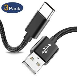 USB Type C Cable OULUOQI USB C Cable 3 Pack(6ft) Nylon Braided Fast Charging Cord(USB 2.0) Compatible with Samsung Galaxy S10 S9 Note 10 9 8 S8 Plus,LG V30 V20 G6 G5,Google Pixel (Black-New)