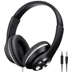 Ausdom Lightweight Over-Ear Wired HiFi Stereo Headphones with Built-in Mic Comfortable Leather Earphones- Black