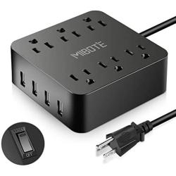 Power Strip with USB, MIBOTE 6 AC Outlet with 4 Port USB Surge Protector Power Strip Charger 5ft Power Cord 1875W 100-240V for Travel, TV, Computer, Transformers, Power Bank