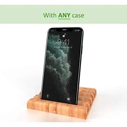 2ARTEAM Wooden Cell Phone Holder for iPhone, Android or Any Smart Cellphone with Any Case - Bamboo Phone Stand for Office, House and Travel with Unique Flat, Magnetic Interlocking Design