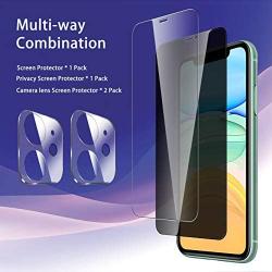 [4 Pack] UniqueMe 1 Pack Tempered Glass Privacy Screen Protector +1 Pack Clear Screen Protector+2 Pack Camera Lens Protector 9H Hardness for iPhone 11 (6.1 inch)