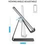 Adjustable Cell Phone Stand, OMOTON Aluminum Desktop Cellphone Stand with Anti-Slip Base and Convenient Charging Port, Fits All Smart Phones, Black