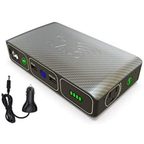 HALO Bolt Wireless Laptop Power Bank - 44400 mWh Portable Phone Laptop Charger Car Jump Starter with AC Outlet and Car Charger, Silver Graphite