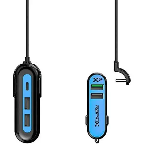 RapidX RXX5USBBPL X5 Plus Car Charger 5 USB Ports QC 3.0/Type C Blue RapidX RXX5USBBPL X5 Plus Car Charger 5 USB Ports QC 3.0/Type C Blue