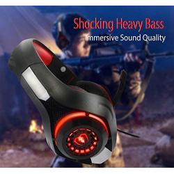 Pro Gaming Headset for PC PS4 Xbox One Surround Sound Over-Ear Headphones with Mic LED Light Bass Surround Soft Memory Earmuffs for Computer Laptop Switch Games Kid’s Boy’s Teen’s Gifts
