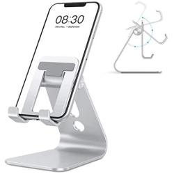 Cell Phone Stand Adjustable, OMOTON Aluminum Desktop Phone Holder Cradle Dock Compatible with All Smartphone iPhone 11 Pro Max Xs Xr X 8 7 6 6s Plus 5 5s 5c, Silver