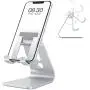 Cell Phone Stand Adjustable, OMOTON Aluminum Desktop Phone Holder Cradle Dock Compatible with All Smartphone iPhone 11 Pro Max Xs Xr X 8 7 6 6s Plus 5 5s 5c, Silver