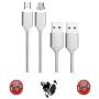CoolKo Strongest 1.5Meter Magnetic Silver Braided Charging Cable for All Type C Mobile Phones, Micro USB Android Smart Phones and Tablets [Bonus - Magnetic Car Mount]