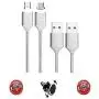 CoolKo Strongest 1.5Meter Magnetic Silver Braided Charging Cable for All Type C Mobile Phones, Micro USB Android Smart Phones and Tablets [Bonus - Magnetic Car Mount]