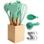 Utensils Set for Cooking with Silicone Head, Wood Handle and Wooden Container (23 Pieces + Bonus Hanging Hooks) - Kitchen Utensil Tools Set - Green Utensils Set for Cooking with Silicone Head, Wood Handle and Wooden Container (23 Pieces + Bonus Hanging Hooks) - Kitchen Utensil Tools Set - Green