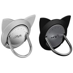 Cat Shaped Finger Ring for Magnetic Car Mount, Metal Phone Ring Holder for Magnet Air Vent Car Mount, 360 Degree Cat Ring Stand Compatible for iPhone Xs Max/XR/XS (2 Pack, Black/Silver)