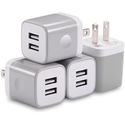 USB Wall Charger, X-EDITION 4-Pack 10.5W/2.1A Universal 2-Port USB Wall Plug Power Adapter for Phone X, 8/8 Plus 7/7 Plus, 6/6 Plus 6S, Pad, Samsung Galaxy S5 S6 S7 Edge, Nexus, LG (Gray)