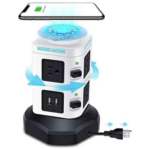 Surge Protector Tower GLCON Power Strip Tower Fast Wireless Charger + 4 USB 5V/5A Ports + 3000W 13A 6 Outlet Plugs + Charging Tower with 6ft Long Extension Cord for Home Office Surge Protector Tower GLCON Power Strip Tower Fast Wireless Charger + 4 USB 5V/5A Ports + 3000W 13A 6 Outlet Plugs + Charging Tower with 6ft Long Extension Cord for Home Office