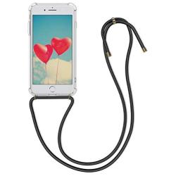 kwmobile Crossbody Case Compatible with Apple iPhone 7 Plus / 8 Plus - Clear Transparent TPU Cell Phone Cover with Neck Cord Lanyard Strap - Transparent/Black