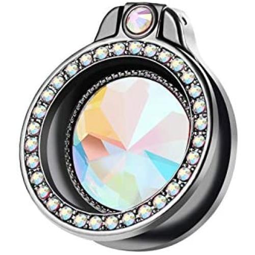 lenoup Glitter Bling Bling Phone Ring Holder,Sparkle Phone Ring Artificial Diamond Kickstand,Rhinestone Cell Phone Finger Ring Grip for Girls Women for Almost All Phones,Pad(Black)