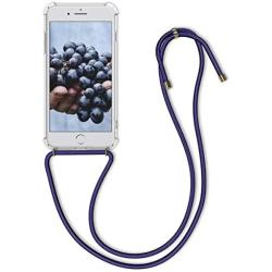 kwmobile Crossbody Case Compatible with Apple iPhone 7 Plus / 8 Plus - Clear Transparent TPU Cell Phone Cover with Neck Cord Lanyard Strap - Transparent/Blue