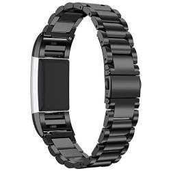 Jiarusig Compatible with Fitbit Charge 2 Bands, Stainless Steel Metal Bands Strap Men Women Replacement Bracelet Small Large Wristband Accessories Band Compatible with Fitbit Charge 2, Black