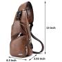Mens Leather Sling Bag, Chest Daypack Crossbody Shoulder Bag Anti Theft with USB Charging Port (Brown)