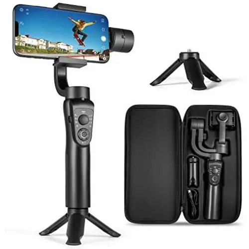 3-Axis Gimbal Stabilizer for iPhone 11 Pro XS Max XR X 8 Plus 7 6 SE Android Smartphone, with Sport Inception Mode Face Object Tracking Time-Lapse Long Battery Life, for Youtuber/Vlogger