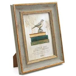 Afuly 5x7 Picture Frame Vintage Photo Frames Antique Green and Gold Real Glass Solid Wood Tabletop Display Wall Mount Unique Gifts for Father Grandpa