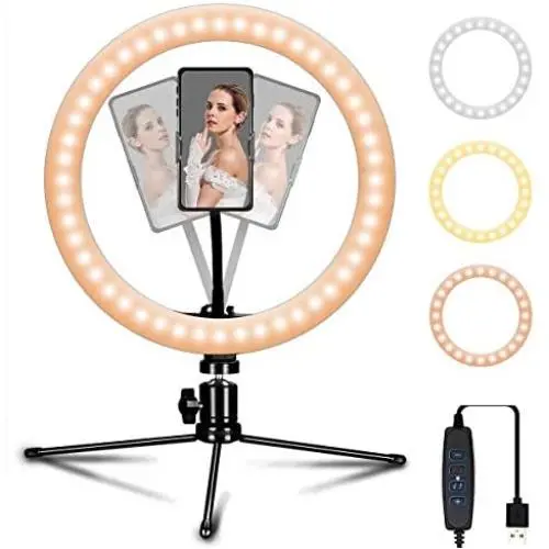 3T6B Selfie Ring Light, 8&quot LED Desktop Live Light with Tripod Stand & Phone Holder Selfie Fill Light Ring Light Desktop Makeup for Live Streaming & YouTube Video Photography