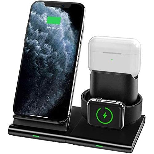 Hoidokly Wireless Charger 3 in 1 Wireless Charging Station Dock for Apple Watch Series 5/4/3/2/1, Airpods Pro/2, 7.5W Qi Fast Charging Stand for iPhone 11/11 Pro Max/SE 2020/XS Max/XR/XS/X/8P/Samsung