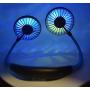 Portable Sports Neck Fan,USB Rechargeable 2000mAh Hands-Free Mini Fan, Pocket Fan, Travel Fan, Earphone Design Mini USB Fan,Wearable Necklance Fan with LED Double Wind Head (Blue)