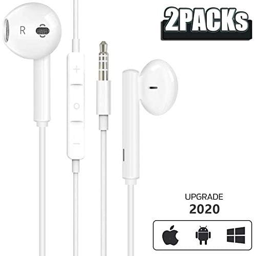 2 Pack-Apple Earbuds/Headphones/Earphones with 3.5mm Wired in Ear Headphone Plug(Built-in Microphone & Volume Control) Compatible with iPhone,iPad,Compter,MP3/4,Android etc[Apple MFi Certified]