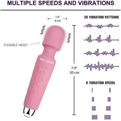 Personal Wand Cordless Massagers Handheld for Muscle Aches and Sports Recovery Relaxation Massage Mini Quiet Rechargeable 8 Powerful Speeds 20 Vibration Patterns Waterproof Great for Gifts