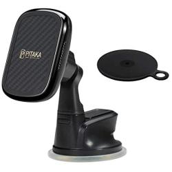 Wireless Charging Magnetic Car Mount PITAKA MagEZ Mount Qi Only Compatible with MagEZ Case/MagEZ Case Pro Fast Charging Phone Holder with USB A-C Cable Suction Cup for iPhone Galaxy Smartphone