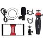 PULUZ 4 in 1 Vlogging Live Broadcast Smartphone Video Rig + 4.6 inch Ring LED Selfie Light Kits with Microphone + Tripod Mount + Cold Shoe Tripod Head for Smart Phone (Red)
