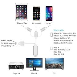 ZFKJERS 3 in 1 Phone to HDMI Cable, Mirroring Cellphone Screen to TV/Projector/Monitor Adapter, 1080P Resolution for iOS and Android Devices (Silver)