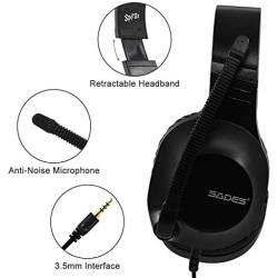 SADES SPIRIT SA721 Black Stereo Gaming Headset for Xbox One,PS4,PC,Noise Cancelling Over Ear Headphones with Mic,Soft Ear Cushion,3.5mm Jack Cable for Laptop Tablet Smartphone Nintendo